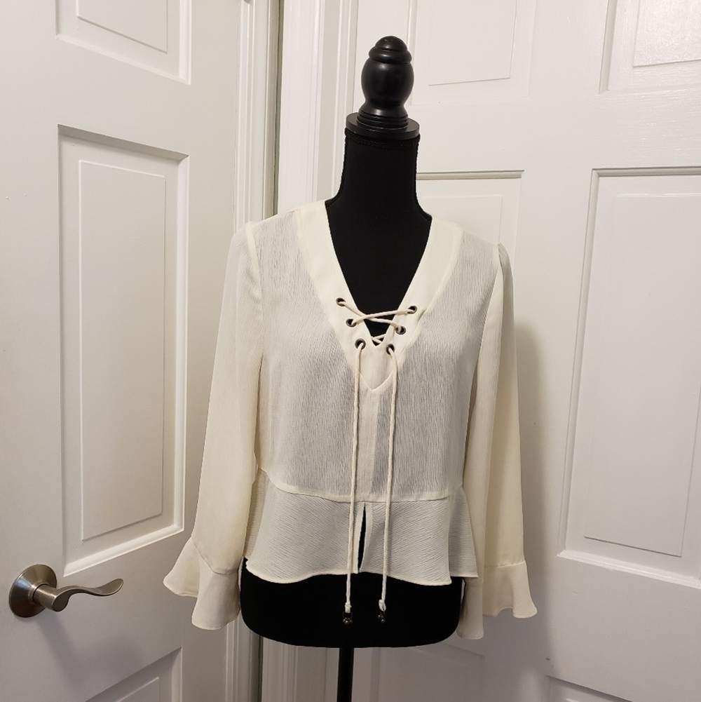 Frye Cream Colored Sheer Blouse Size Small, Boho, Casual